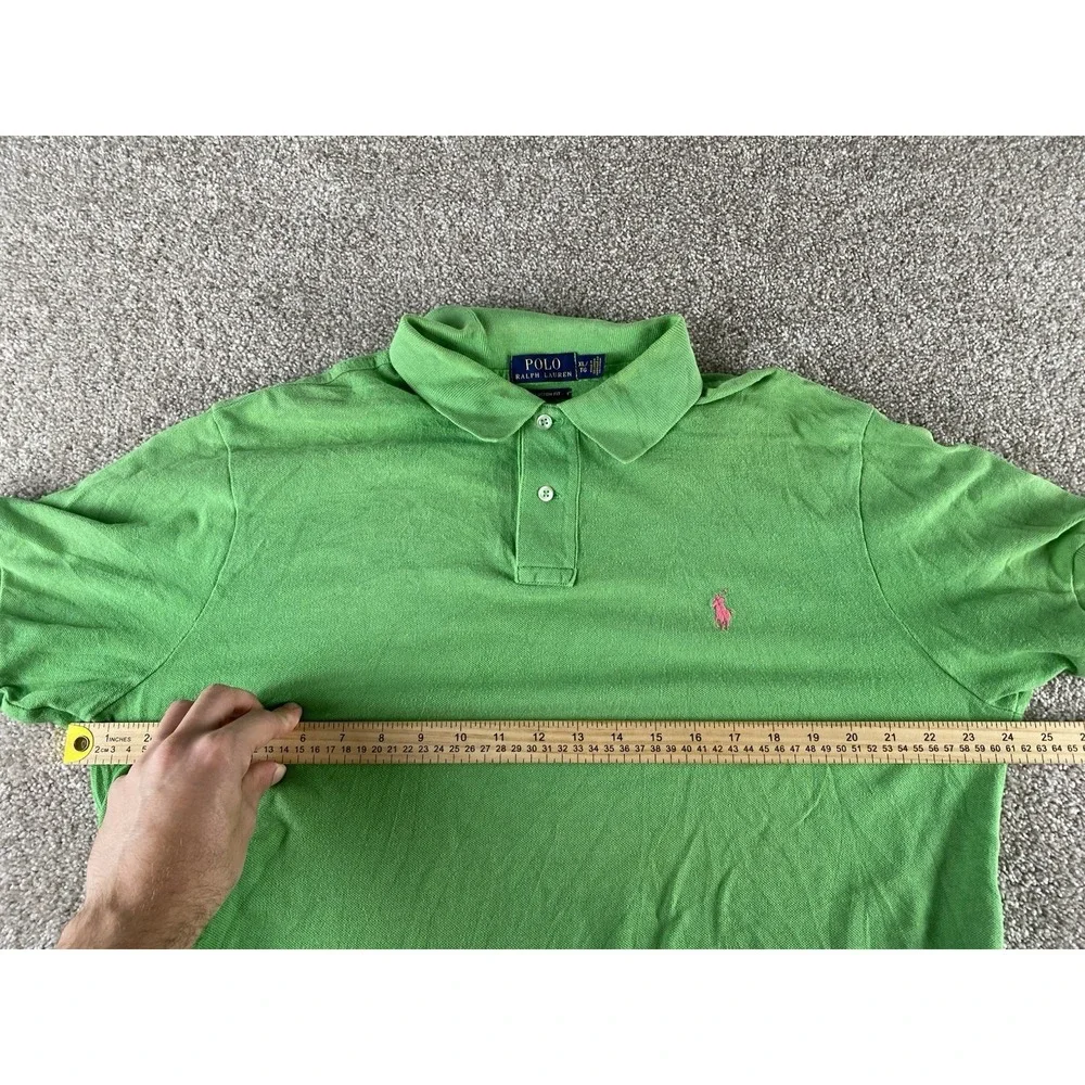 Polo Ralph Lauren Solid Green Polo Shirt Mens XL Pink Pony Preppy Cotton Work
